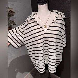 H&M Striped Black and Cream Women's Short Sleeve Top